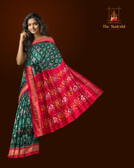 Green Pochampally Ikat Saree with Red Border and Pallu