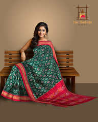 Green Pochampally Ikat Saree with Red Border and Pallu