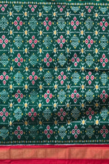 Green Pochampally Ikat Saree with Red Border and Pallu