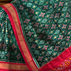 Green Pochampally Ikat Saree with Red Border and Pallu