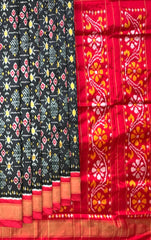 Black Pochampally Ikat Saree with Red Border and Pallu