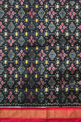 Black Pochampally Ikat Saree with Red Border and Pallu