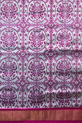 Grey Pochampally Ikat Saree with Pink Border and Pallu
