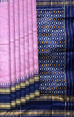 Pink Pochampally Ikat Saree with Blue Border and Pallu