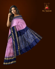 Pink Pochampally Ikat Saree with Blue Border and Pallu