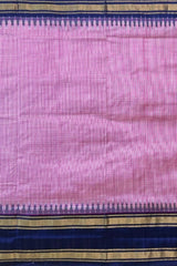 Pink Pochampally Ikat Saree with Blue Border and Pallu