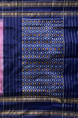 Pink Pochampally Ikat Saree with Blue Border and Pallu