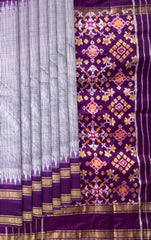 Light Purple Pochampally Ikat Saree with Purple Border and Pallu