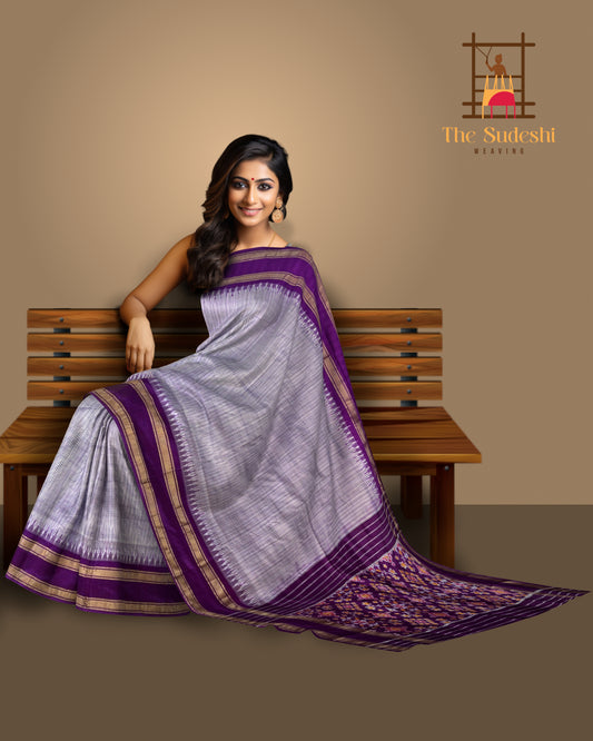 Light Purple Pochampally Ikat Saree with Purple Border and Pallu
