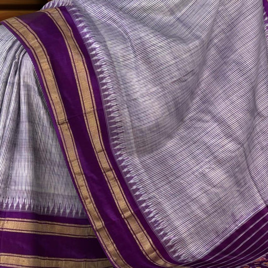 Light Purple Pochampally Ikat Saree with Purple Border and Pallu