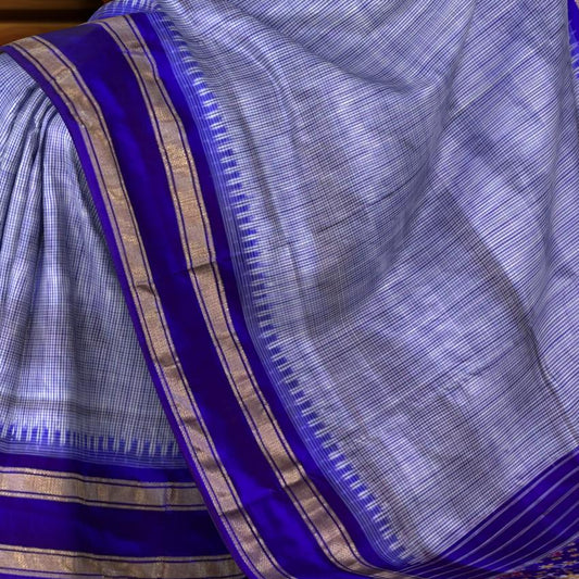 Light Blue Pochampally Ikat Saree with Blue Border and Pallu