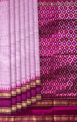 Light Pink Pochampally Ikat Saree with Pink Border and Pallu