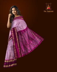 Light Pink Pochampally Ikat Saree with Pink Border and Pallu