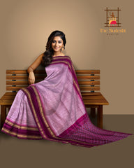 Light Pink Pochampally Ikat Saree with Pink Border and Pallu