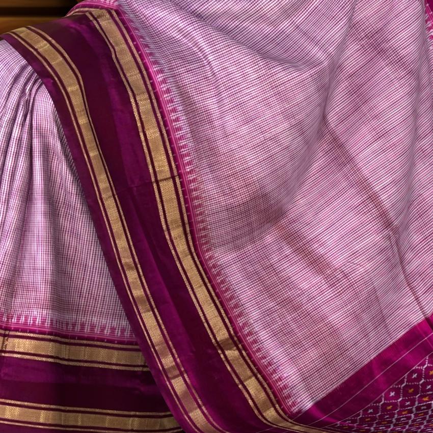 Light Pink Pochampally Ikat Saree with Pink Border and Pallu