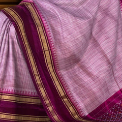 Light Pink Pochampally Ikat Saree with Pink Border and Pallu