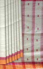 White Modal-Eri Silk Saree with Orange Border