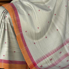 White Modal-Eri Silk Saree with Orange Border