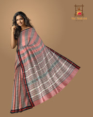 Red Cotton-Eri Silk Saree with Black Border