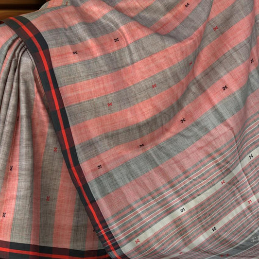 Red Cotton-Eri Silk Saree with Black Border