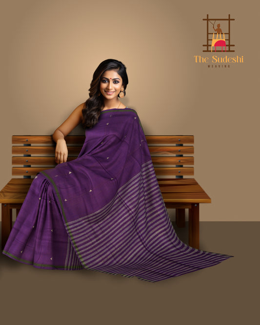 Purple Modal Silk Saree with White Border