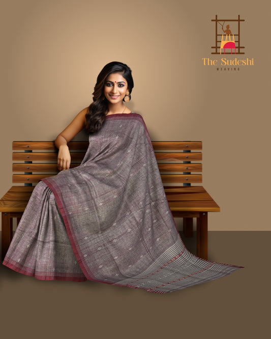 Purple Eri Silk Saree with Brown Border