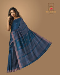 Blue Eri Silk Saree with Pink Border and Motifs from Kamrup