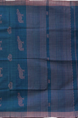 Blue Eri Silk Saree with Pink Border and Motifs from Kamrup