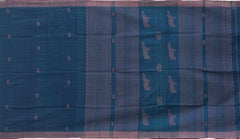 Blue Eri Silk Saree with Pink Border and Motifs from Kamrup