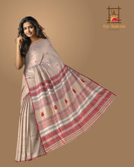 Peach Eri Silk Saree with Red Border from Kamrup