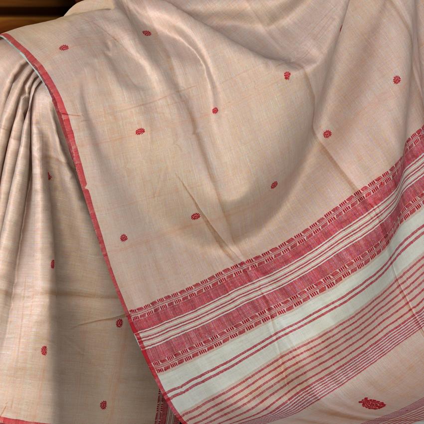 Peach Eri Silk Saree with Red Border from Kamrup