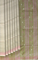 Green Cotton-Eri Silk Saree with White Border