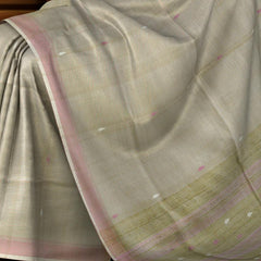 Green Cotton-Eri Silk Saree with White Border