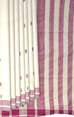 White Eri Silk Saree with Pink Border and Buttis