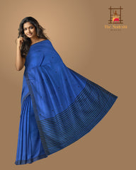 Blue Cotton-Eri Silk Saree with Black Border and Buttis