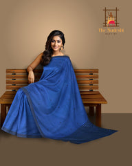 Blue Cotton-Eri Silk Saree with Black Border and Buttis