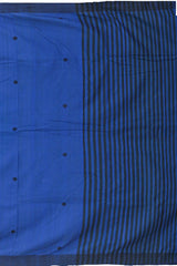 Blue Cotton-Eri Silk Saree with Black Border and Buttis