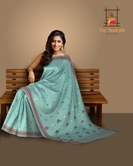 Blue Cotton Saree with Red Border and Buttis from Kamrup