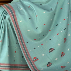 Blue Cotton Saree with Red Border and Buttis from Kamrup