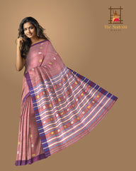 Peach Cotton Saree with Purple Border and Buttis