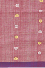 Peach Cotton Saree with Purple Border and Buttis