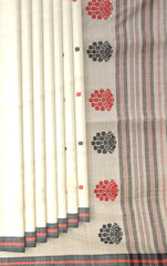 White Cotton Saree with Black Border and Buttis