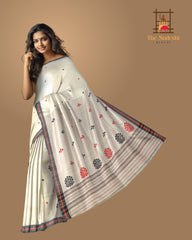 White Cotton Saree with Black Border and Buttis