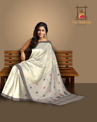 White Cotton Saree with Black Border and Buttis