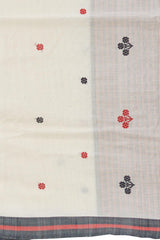 White Cotton Saree with Black Border and Buttis