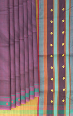 Purple Cotton Saree with Purple Border and Buttis