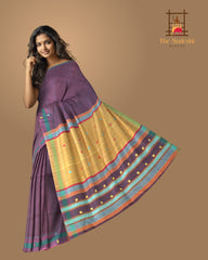 Purple Cotton Saree with Purple Border and Buttis