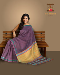 Purple Cotton Saree with Purple Border and Buttis