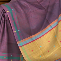 Purple Cotton Saree with Purple Border and Buttis