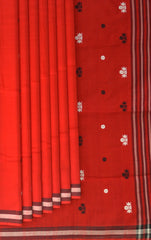 Red Cotton Saree with Black Border and Buttis